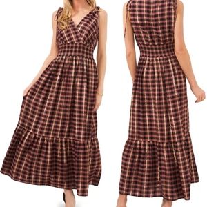 Vince Camuto, Metallic Pucker Plaid Maxi Dress